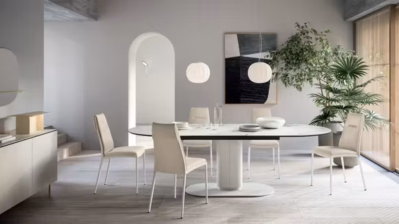 Masa Cameo ovala ceramica Silk White Marble 200x100