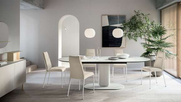 Masa Cameo ovala ceramica Silk White Marble 250x110