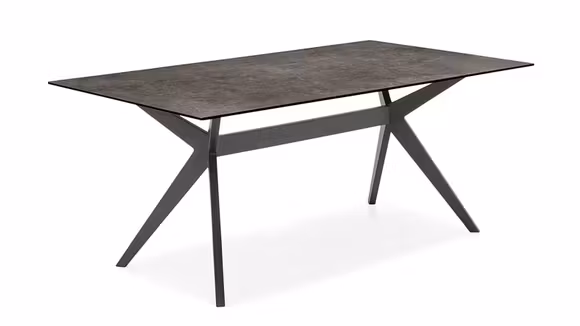 Masa Kent ceramica Lead Grey 180x90, cu cadru din lemn masiv negru si blat ceramic gri plumb.