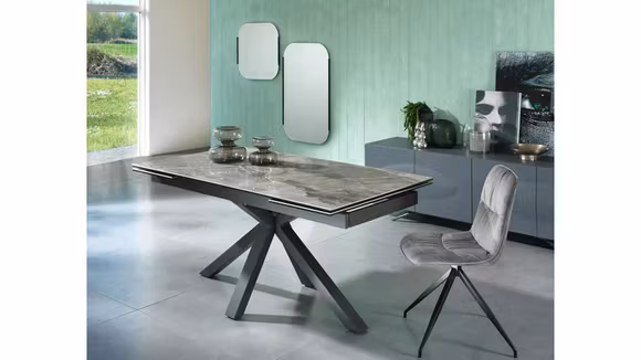 Masa Extensibila Ceramica 1 Marmo Antracite, cu structura metalica antracit si blat ceramic pe sticla securizata.