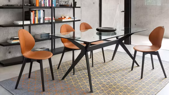Masa Kent Matt Black + blat sticla transparent 160cm