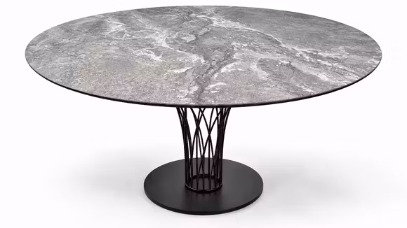 Masa Nido Keramik Bistrot rotunda 118 cm, produs expus, cu structura Black Embossed si blat Arenal KM13.