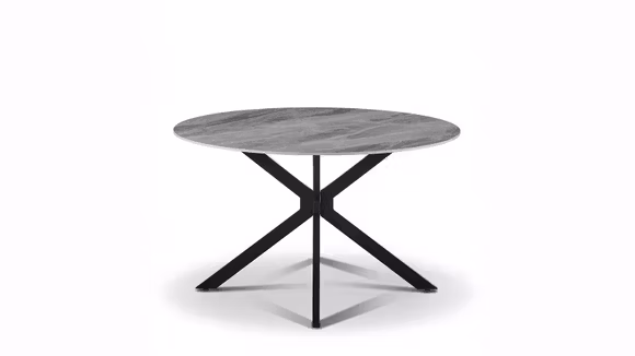 Masa Robin rotunda cu top din piatra sinterizata Gray si structura metalica Black, diametru 130 cm.