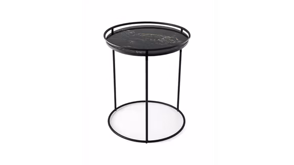 Masuta de cafea Atollo Matt Black/Calacatta Black Marble 42.5 cm, cu structura metalica subtire si blat elegant.