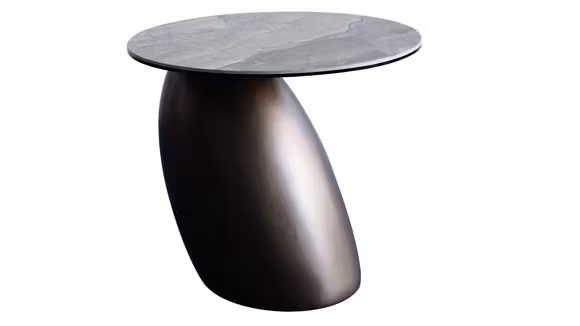 Masuta de cafea Menorca Ceramica KL-355/Bronze, cu blat ceramic cu efect de piatra naturala, baza curbata Bronze Lacquered si dimensiuni D53,5xH48,5 cm.
