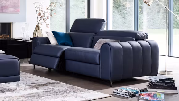 Canapea liniara cu recliner Lulu Piele Torello Blu, stanga