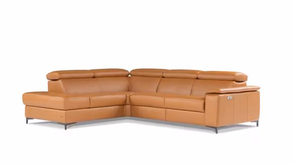 Canapea de colt cu recliner Louise Piele Torello Cognac, stanga