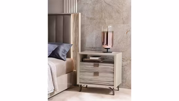 Noptiera Jupiter compartiment deschis + 2 sertare Pearl Line High Gloss + Eco Stone Matte