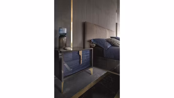Noptieră Oceanum cu 2 sertare, finisaj Blue/Grey, design modern din MDF și PAL furniruit