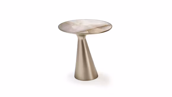 Masuta Peyote Keramik Alabastro 45x45, produs expus, cu design modern si baza metalica mata.