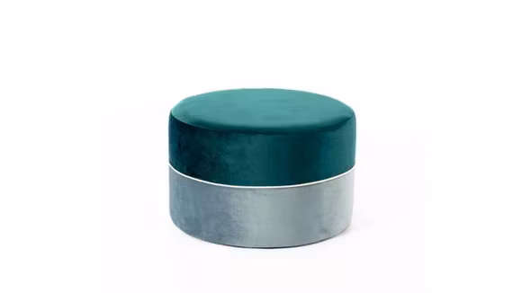 Pouf Olivia Velvet Green/Aqua, produs expus, cu tapiterie catifelata si design elegant.