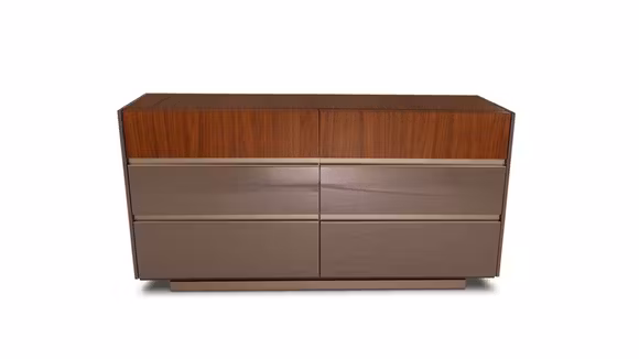 Comoda Corso Como 6 sertare Beige High Gloss + Walnut Fluted
