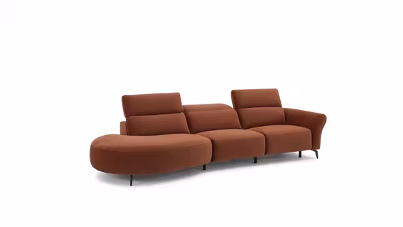Canapea cu sezlong si recliner Lira textil Pumpkin, stanga