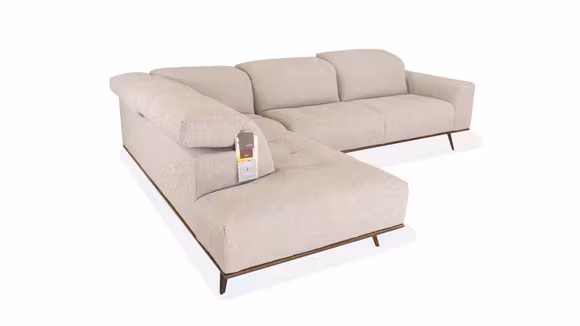 Canapea de colț Scacco în finisaj textil Minerva Platinum, colț dreapta, design modern și elegant, ideală pentru livinguri contemporane.