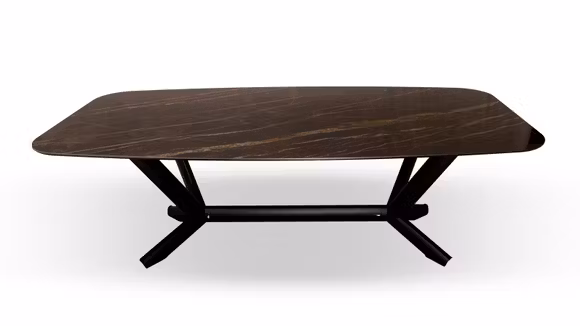 Masă Planer Ceramica Glossy Portoro 240 cm cu blat ceramic negru lucios și vene aurii, structură metalică modernă.