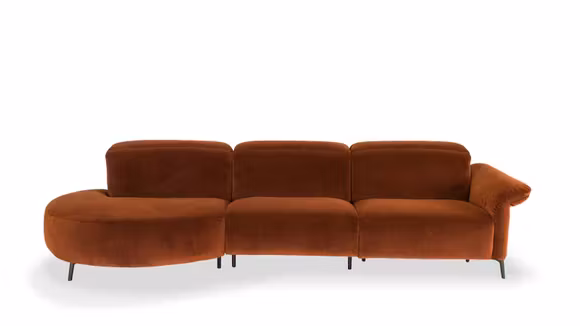 Canapea cu recliner Venezia tapitata in textil Terme Portocaliu, design modern si confort sporit pentru living.