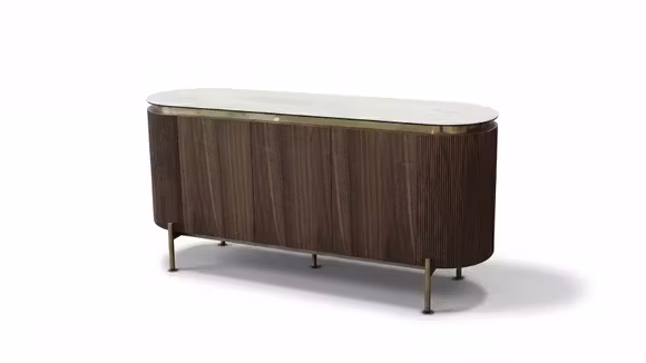 Bufet Ruiz cu top din ceramica KL-359, structura Walnut Veneer si detalii Titanium Gold, cu design elegant pentru living sau dining.
