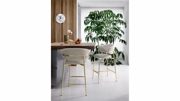 Scaun de bar Oleandro Polished Brass + Boucle Hemp