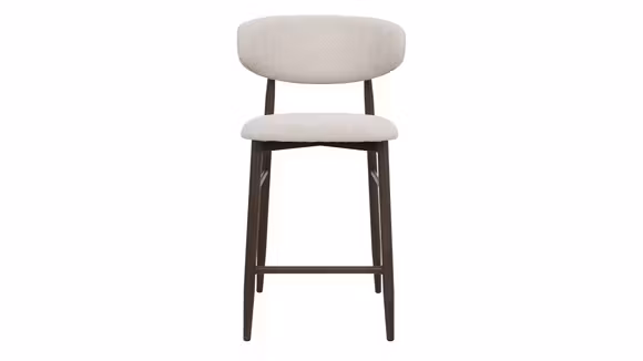 Scaun de bar Noah textil Chacha 140 Beige, cu spatar tapitat rotunjit, structura si picioare in finisaj Sandalwood si inaltimea sezutului de 65 cm.