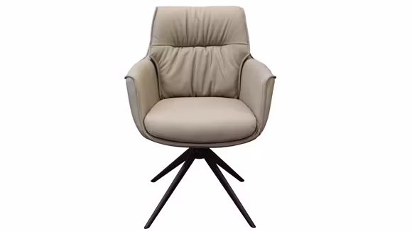Scaun rotativ Circulo Piele Beige/Bronze, cu tapiterie din piele MDL-03 Beige, spatar inalt si picioare in finisaj Bronze N6.