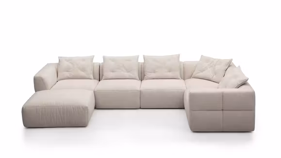 Canapea de colt modulara cu ottoman Sophia tapitata textil Beige, canapea moderna pentru living