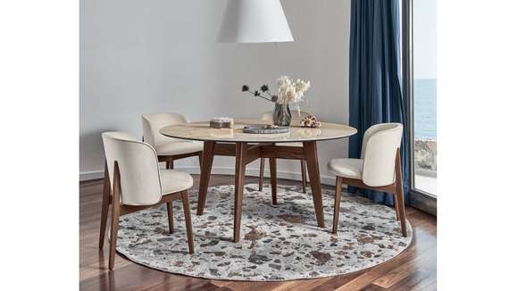 Masa dining moderna Abrey, blat marmura Golden Statuary