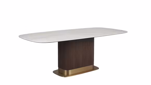 Masa Viento Ceramica 220 cm cu structura Titanium Gold si blat din ceramica, design elegant si modern pentru spatii de dining premium.