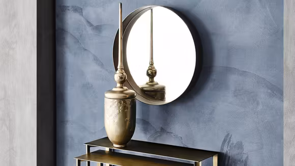 Oglinda Wish Metal Brushed Bronze 59x9.5 cm, produs expus, cu cadru din otel si design modern.